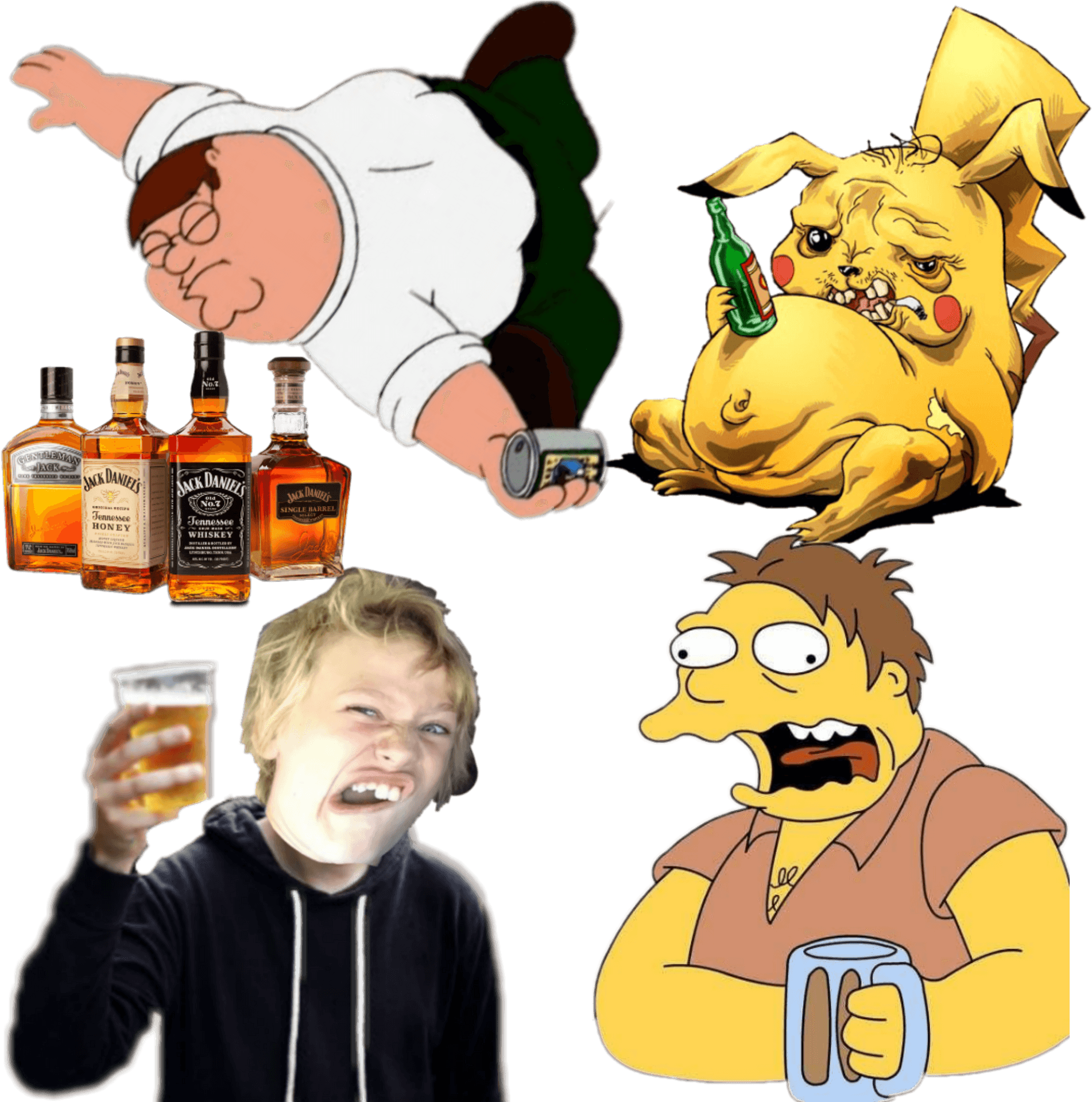 Intoxicated Cartoon Characters Collage PNG