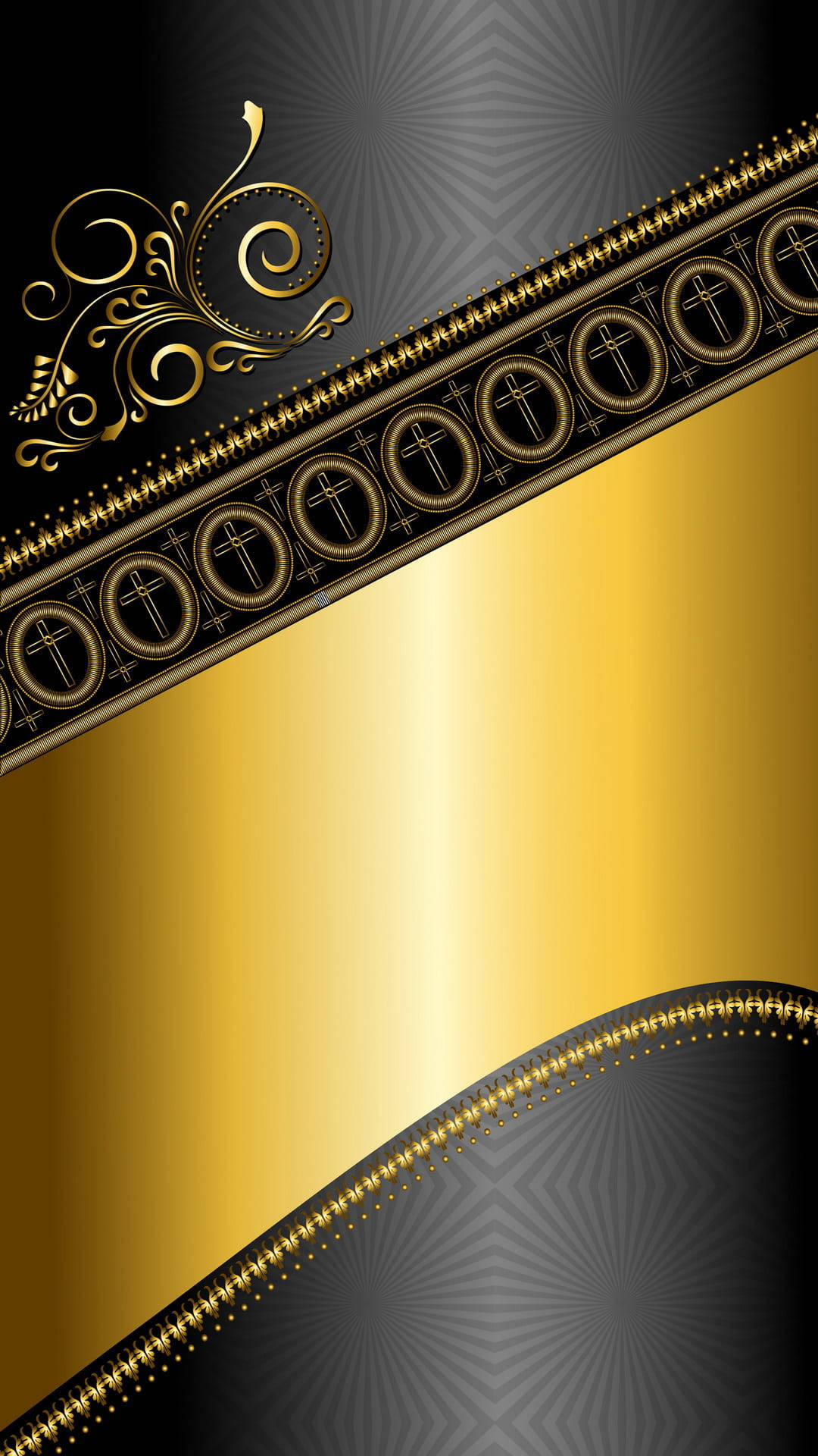 This Wallpaper Features Intricate Black And Gold Designs That Will Make Your Iphone Stand Out. = Denna Bakgrundsbild Har Intrikata Svarta Och Guld-designer Som Kommer Att Få Din Iphone Att Sticka Ut. Wallpaper