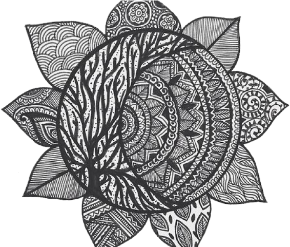 Intricate Blackand White Mandala Art PNG