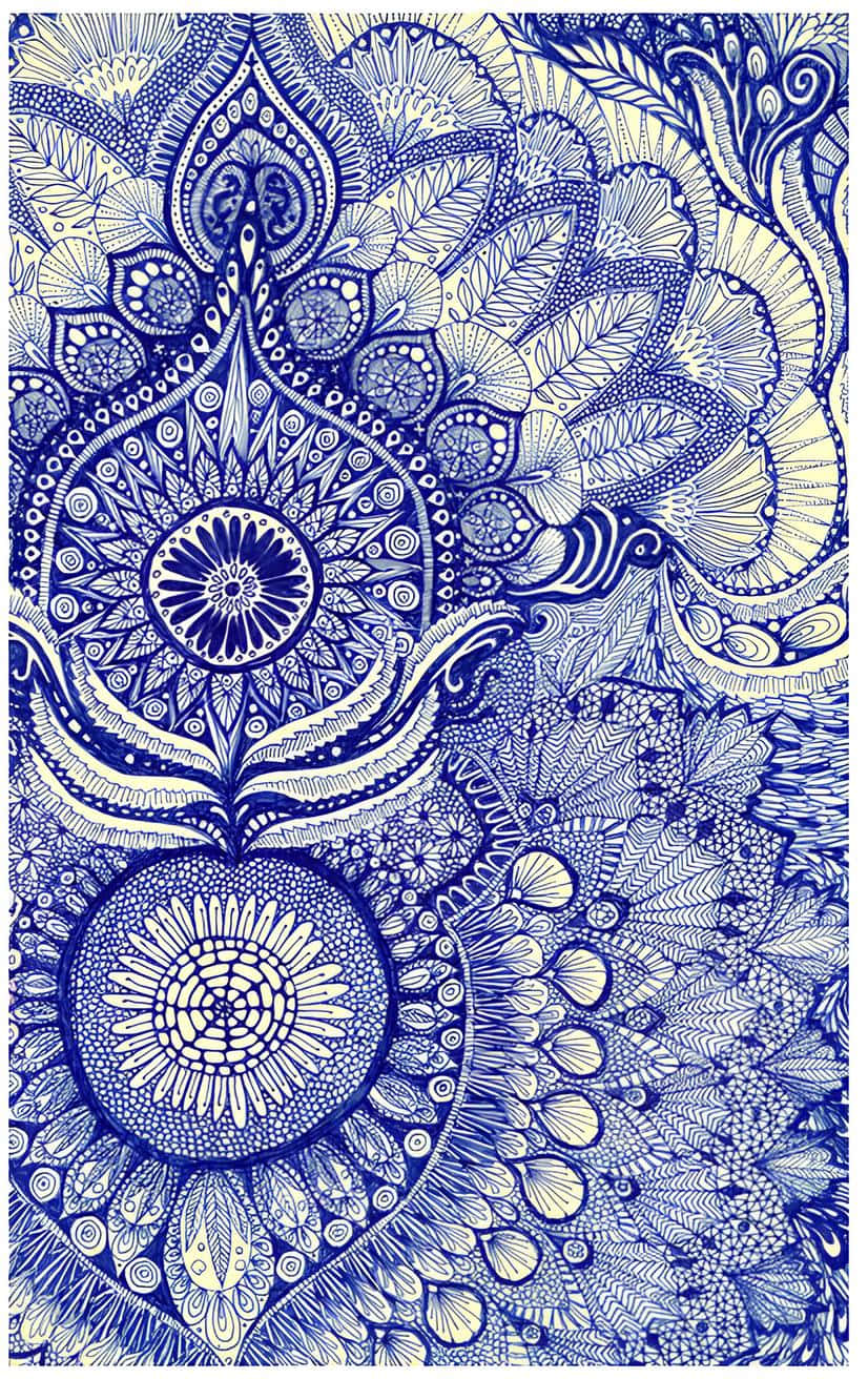 Intricate Blue Damask Pattern Wallpaper