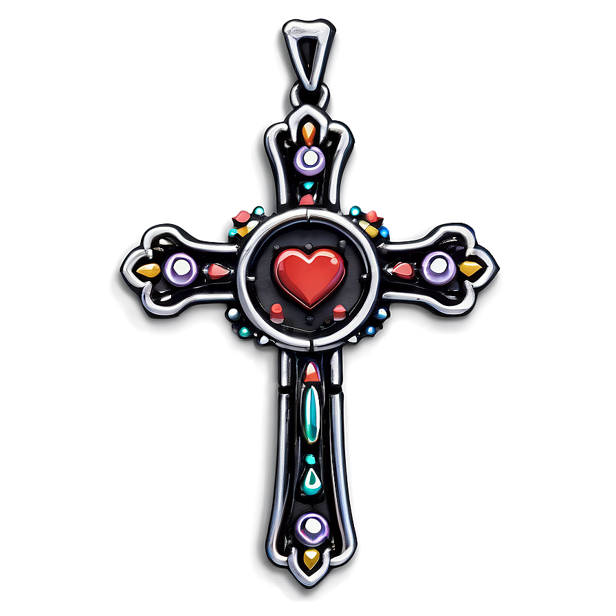 Intricate Chrome Heart Cross Decoration Png 06132024 PNG
