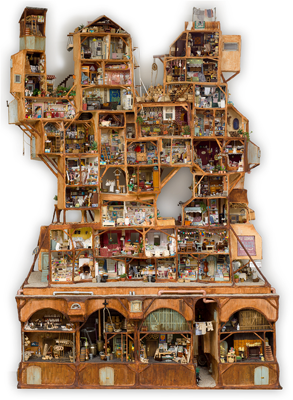 Intricate Dollhouse Mansion Cross Section PNG