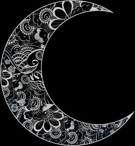 Intricate Floral Crescent Moon Design PNG