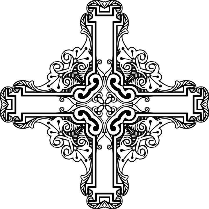 Intricate Floral Cross Vector PNG