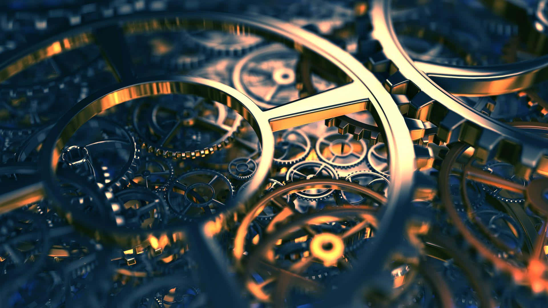 Intricate Golden Gears Mechanism Wallpaper