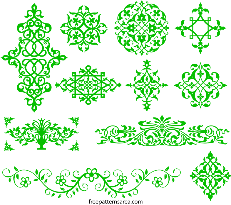 Intricate Green Ornament Vectors Collection PNG