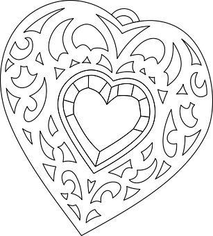 Intricate Heart Design Blackand White PNG
