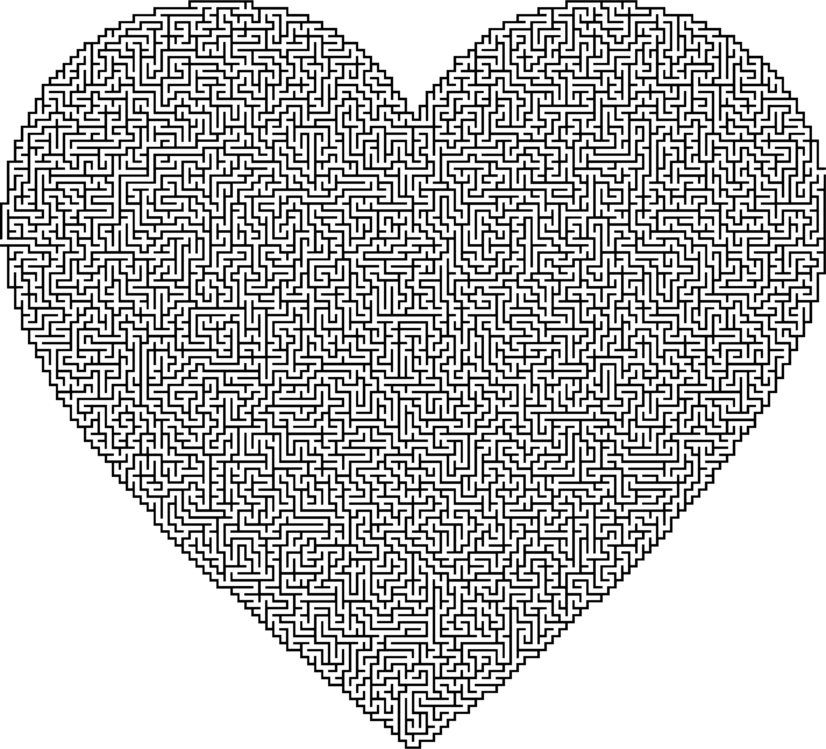 Intricate Heart Maze Line Art PNG