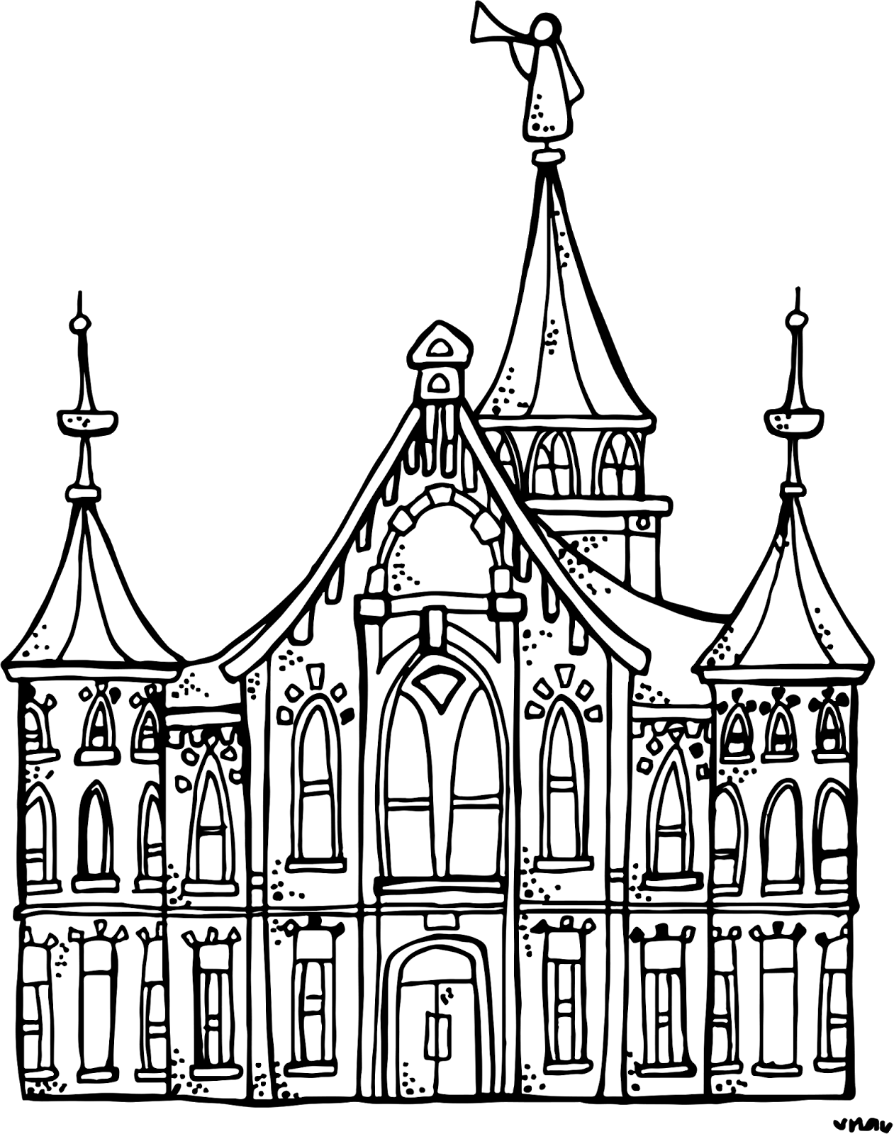 Intricate Line Art Temple Illustration PNG