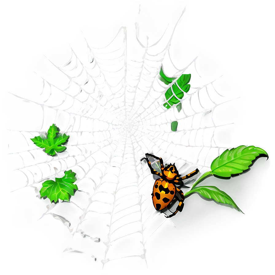 Intricate Spider Web With Leavesand Insect PNG