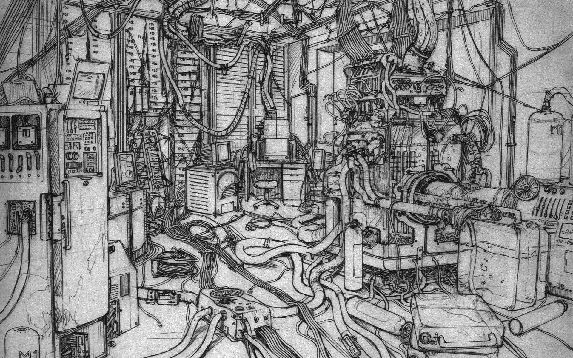 Intricate_ Technological_ Chaos_ Sketch Wallpaper