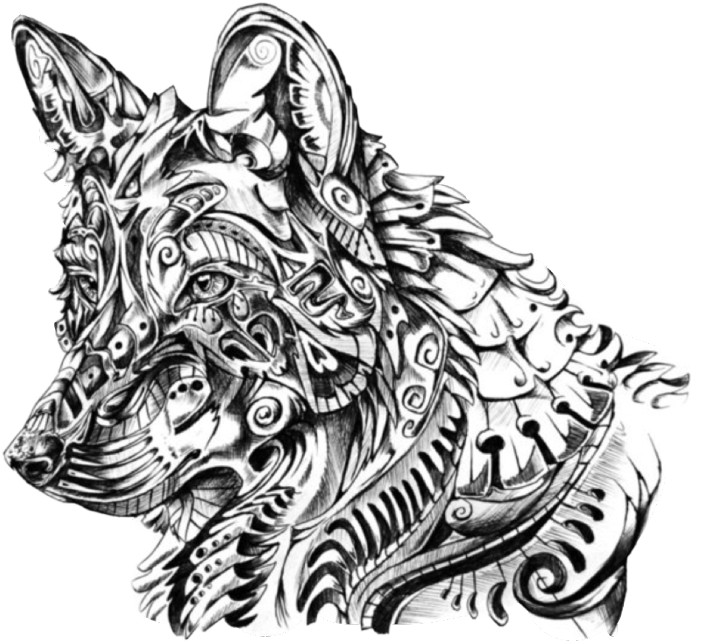 Intricate Wolf Sketch Art PNG