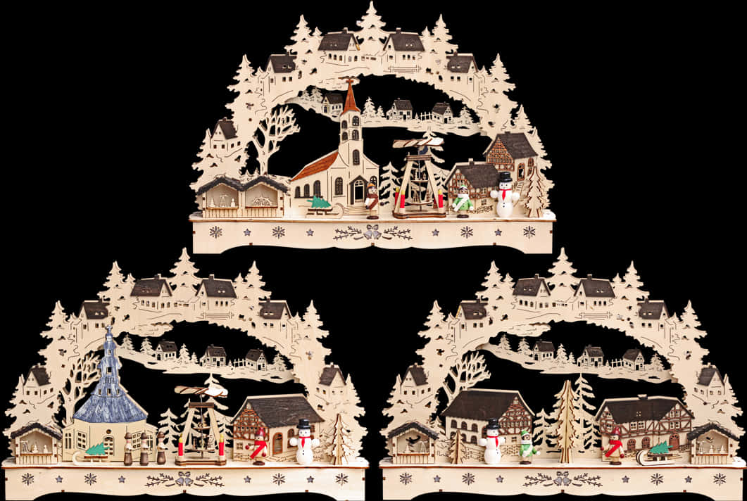 Intricate Wooden Christmas Pyramid Craft PNG