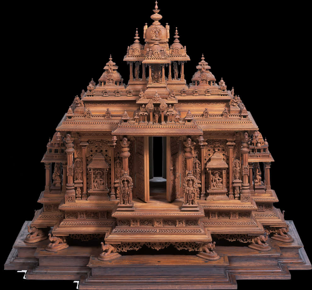 Intricate Wooden Hindu Temple Model PNG
