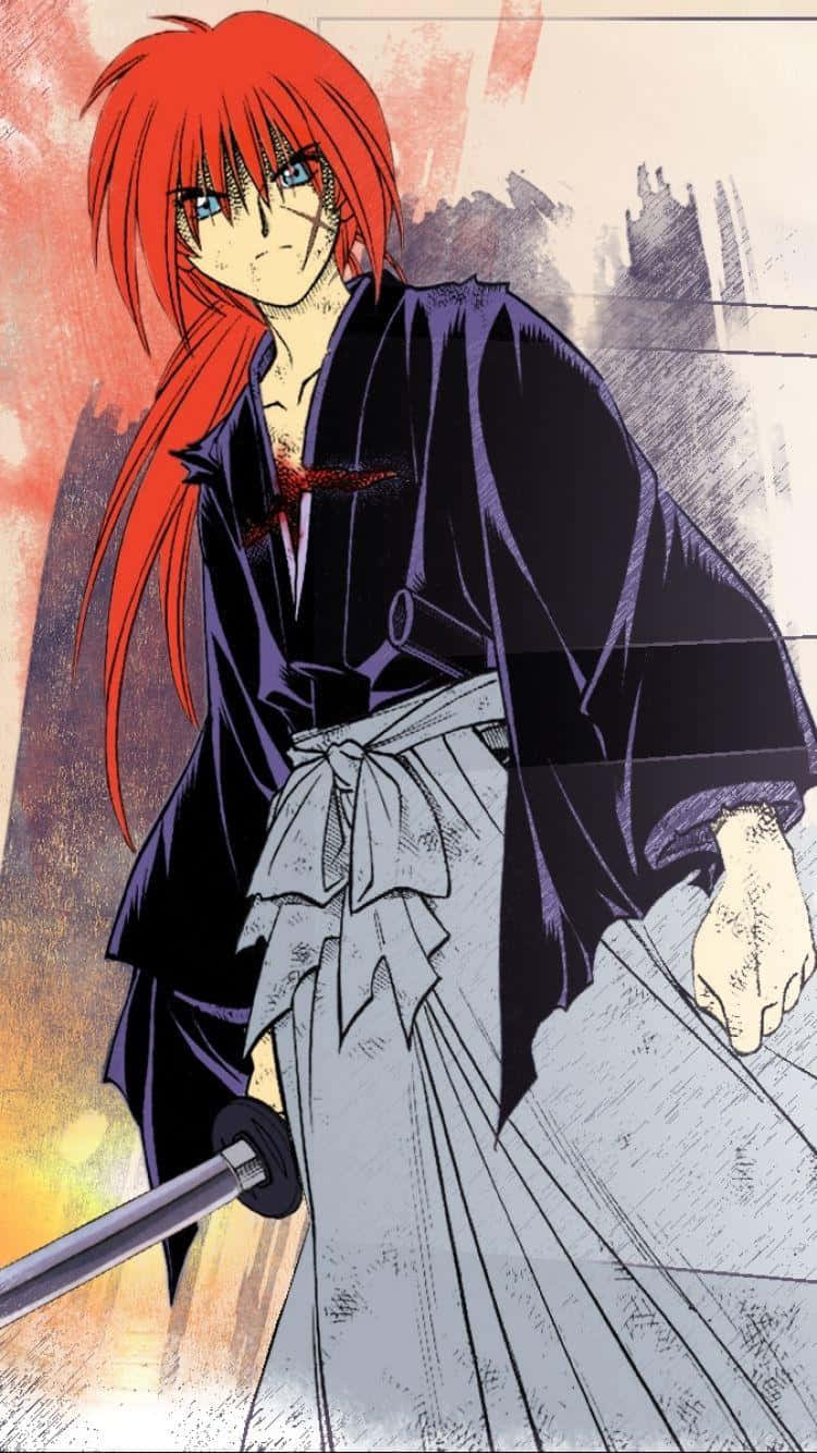 Intriguing Illustration Of Rurouni Kenshin In Battle Mode; Wallpaper