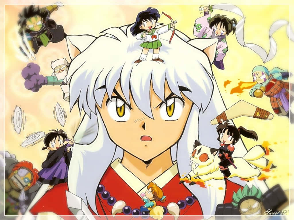 Inuyasha En Vrienden Actie Collage Achtergrond