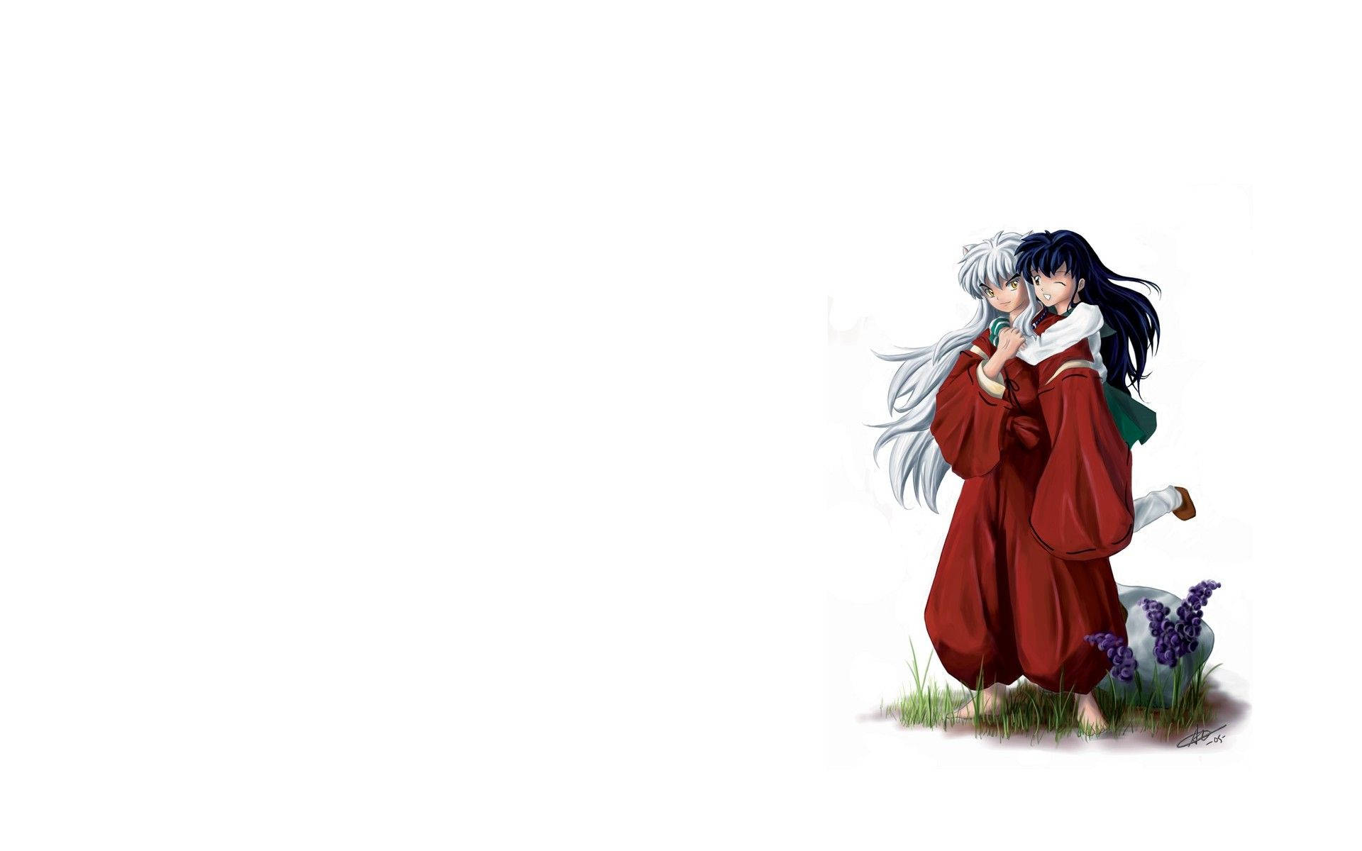 Inuyasha And Kagome In White Wallpaper