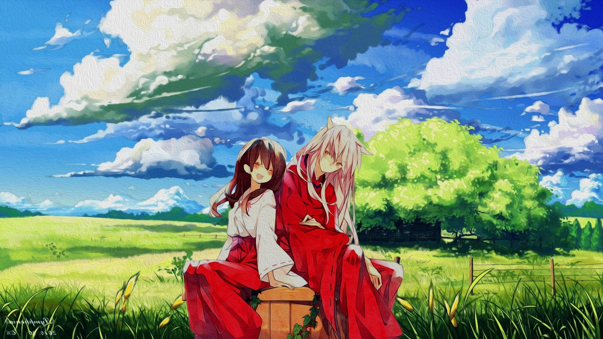 Inuyasha And Kikyo In Field Wallpaper