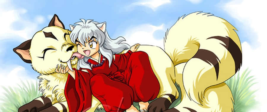 Inuyasha and Kirara in a Stunning Anime Scene Wallpaper
