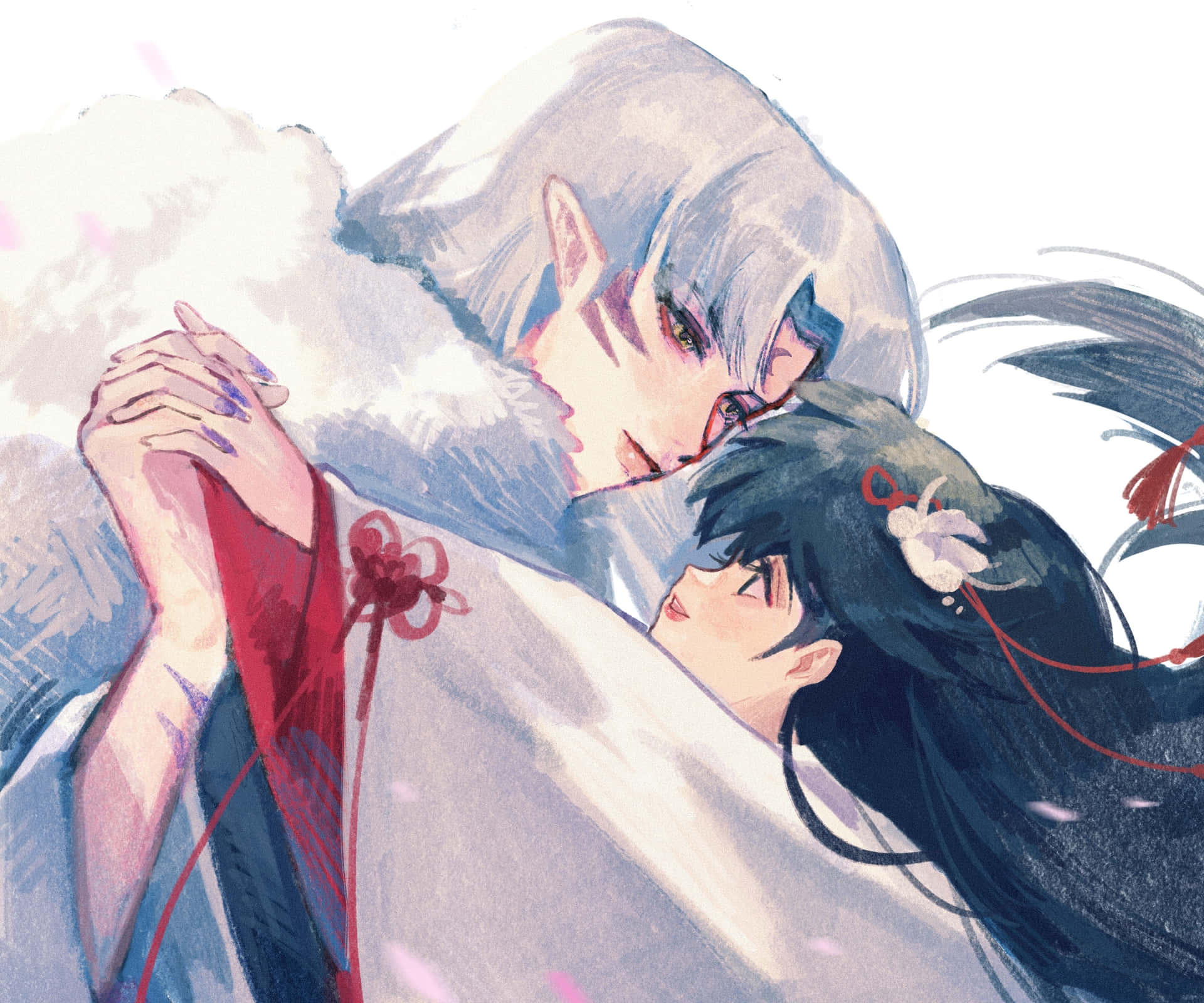 Inuyasha and Rin sharing a heartfelt moment Wallpaper