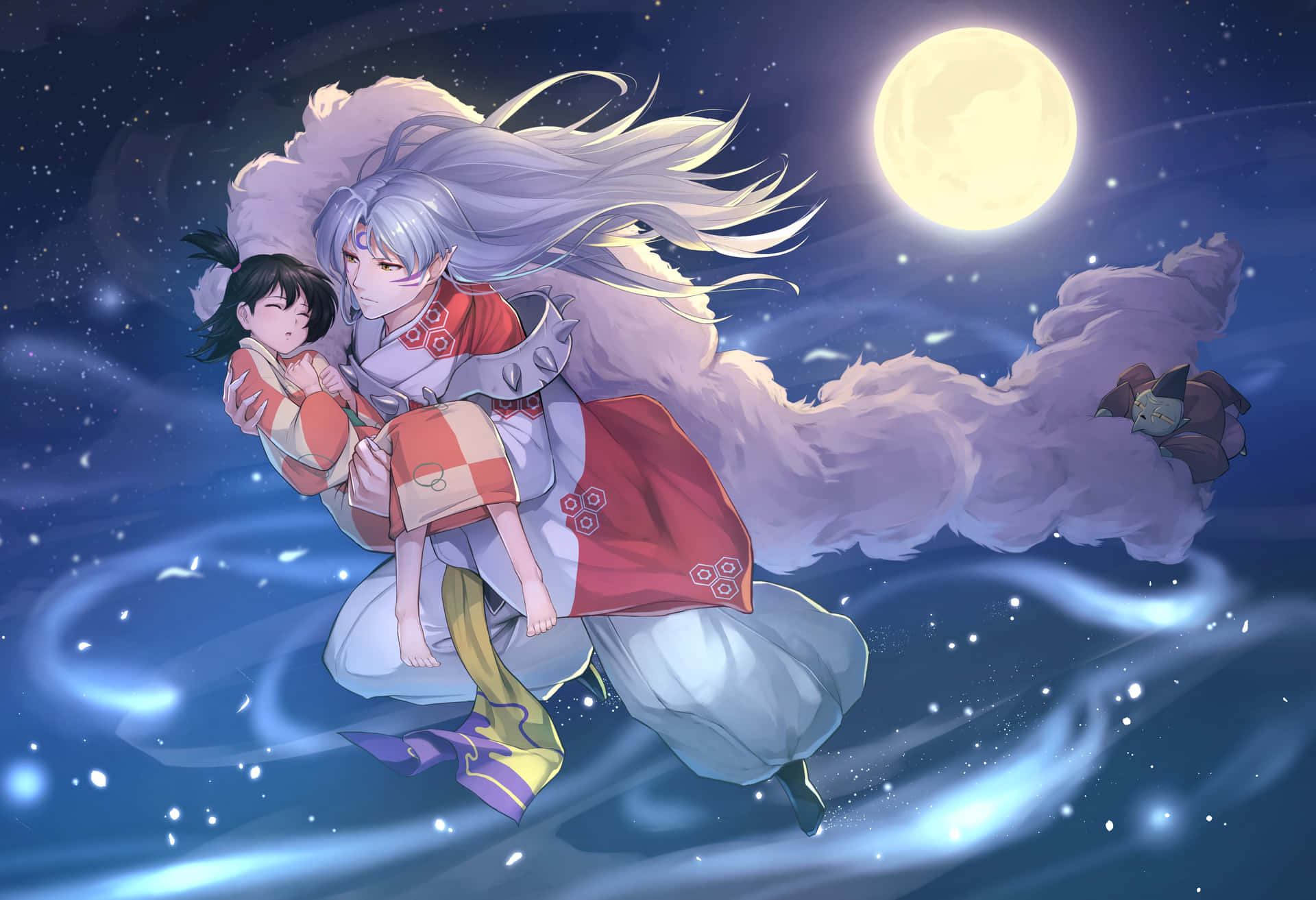 Inuyasha and Rin bonding in a serene moment Wallpaper