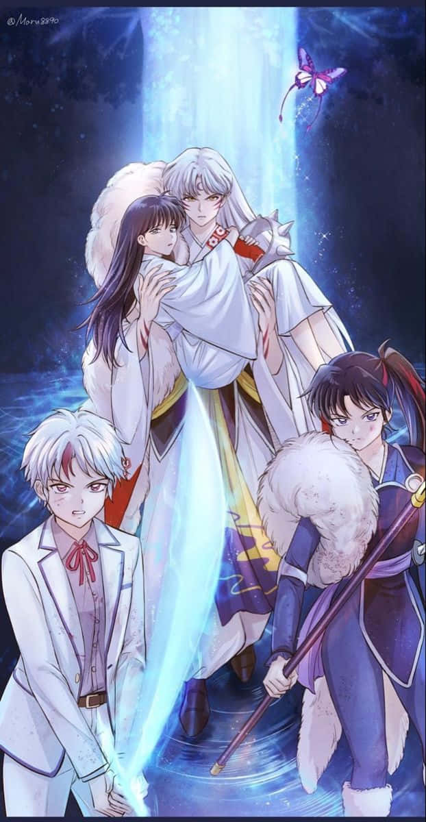 Inuyasha and Rin's Adventure in the Magical World Wallpaper