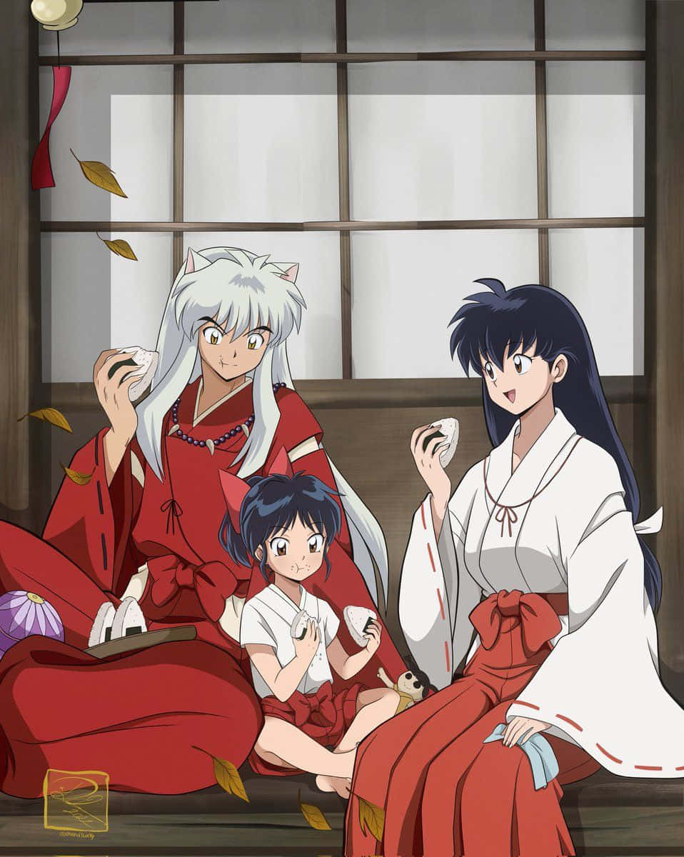 Inuyasha And Rin in an Exquisite Moment Wallpaper