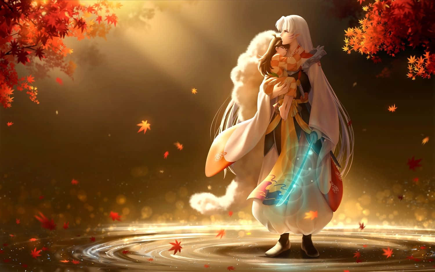 Inuyasha and Sesshomaru, powerful half-brothers from the anime world, stand side-by-side. Wallpaper