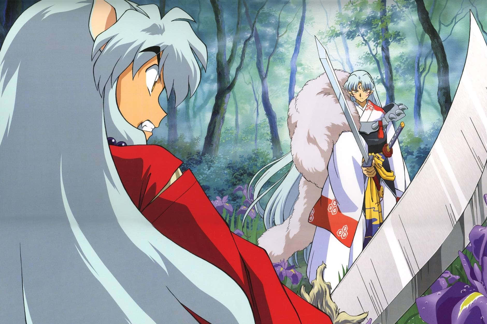 Inuyasha and Sesshomaru, Powerful Brothers in Battle Wallpaper