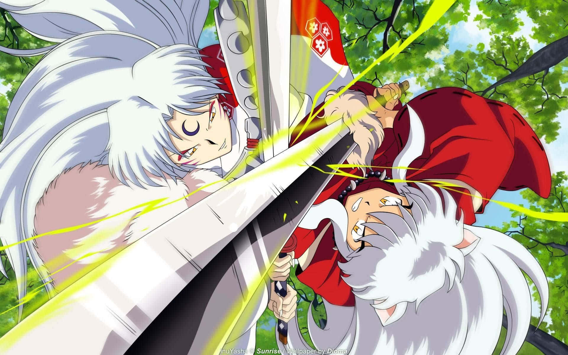 Inuyasha and Sesshomaru face off in an intense battle Wallpaper