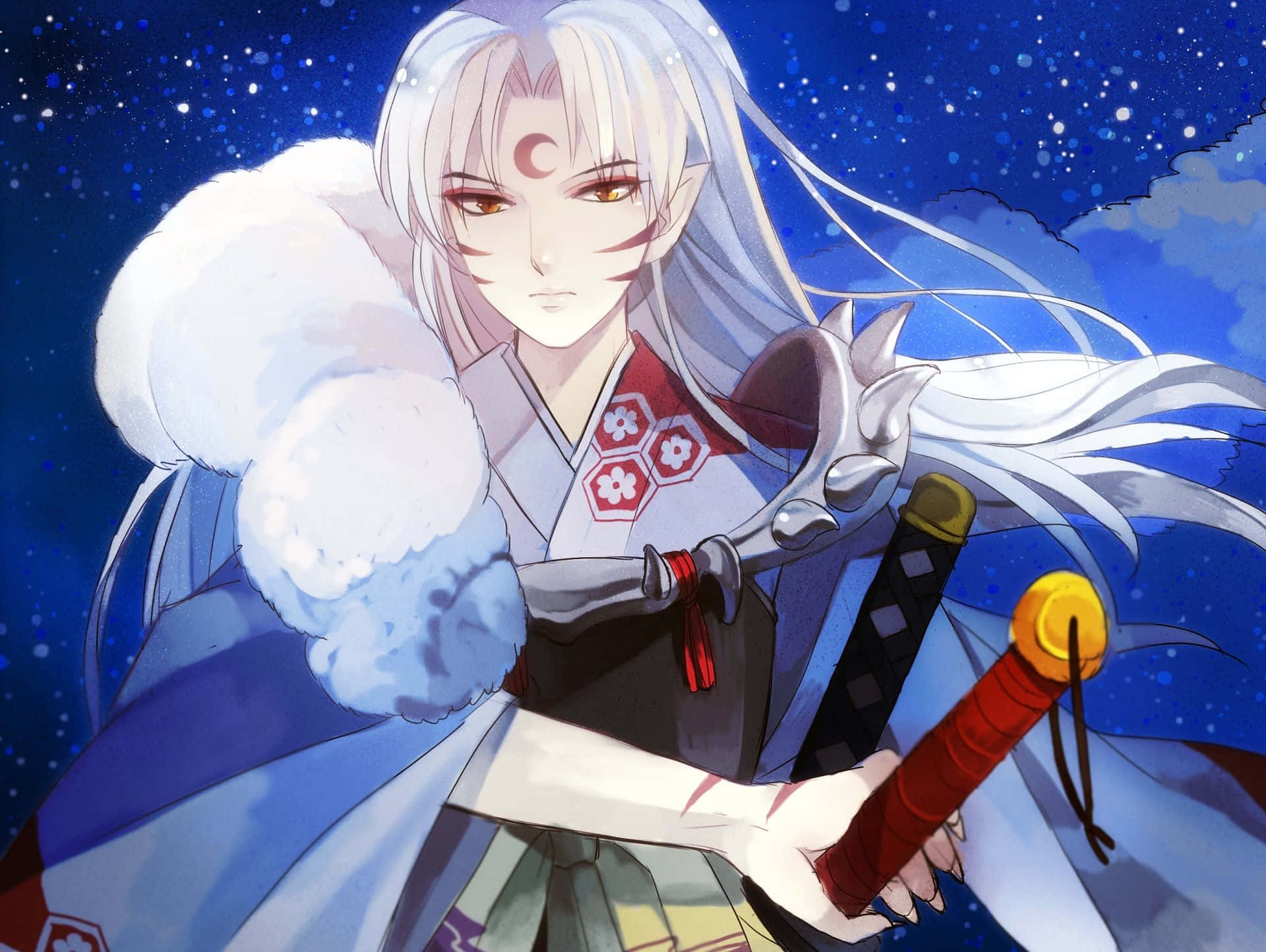 Inuyasha and Sesshomaru - Brothers at odds in a striking portrait Wallpaper