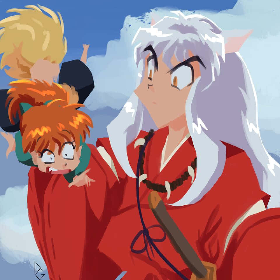 Inuyasha and Shippo bonding in a serene moment Wallpaper