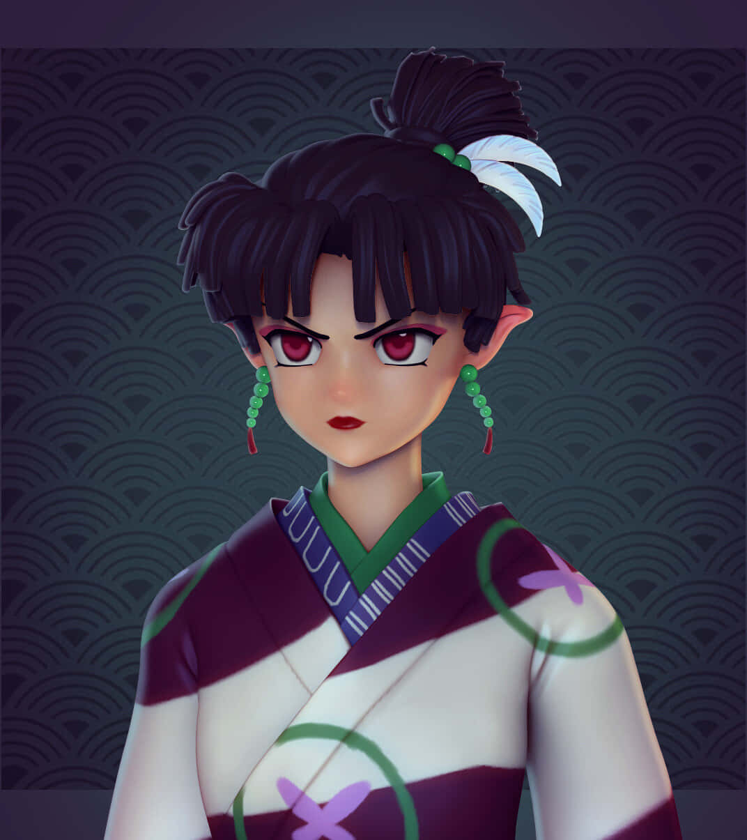 Kagura from Inuyasha in a Serene Moment Wallpaper