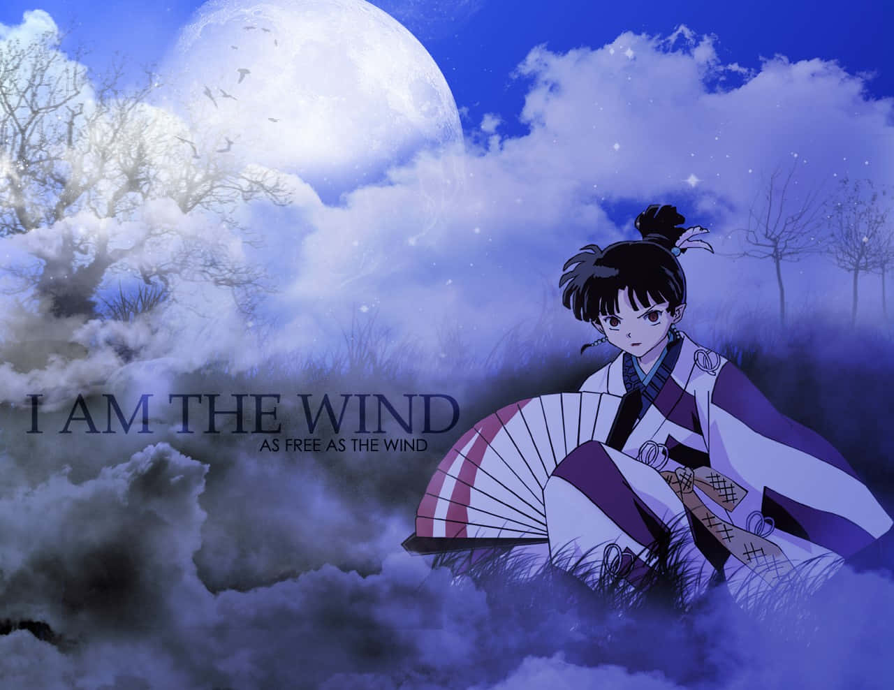 Kagura of the Wind unleashes her power in the mystical world of Inuyasha Wallpaper