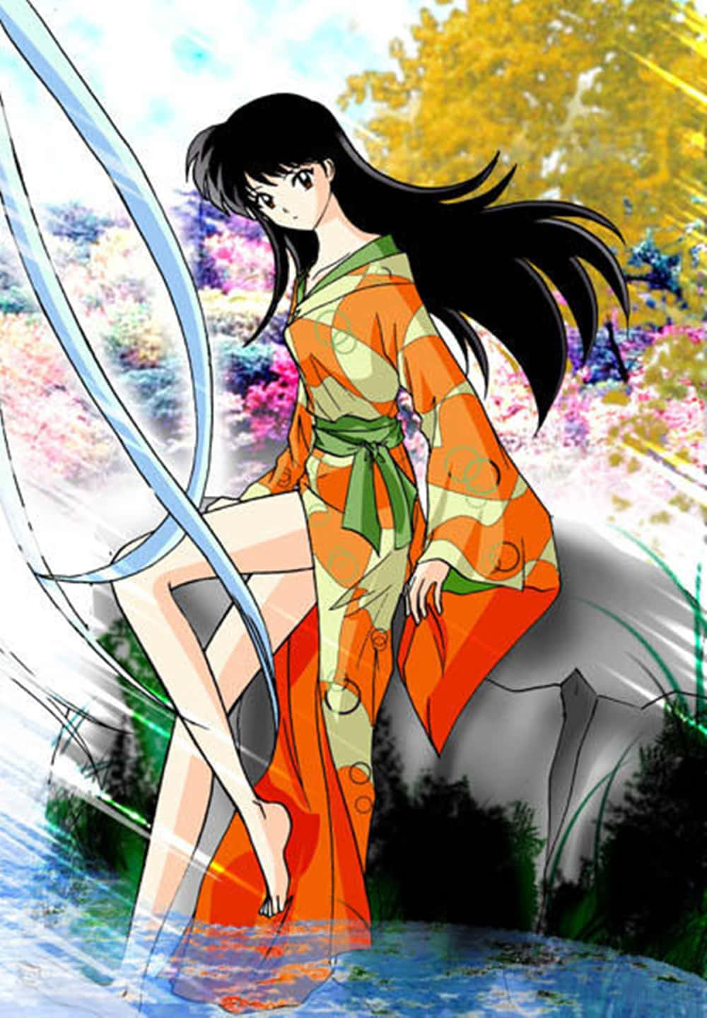 Inuyasha Rin Smiling in a Peaceful Forest Moment Wallpaper