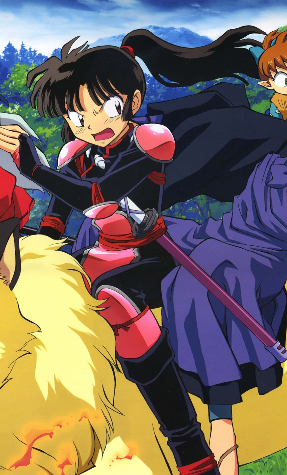 Inuyasha_ Sango_ Geanimeerde_ Actie_ Pose Achtergrond