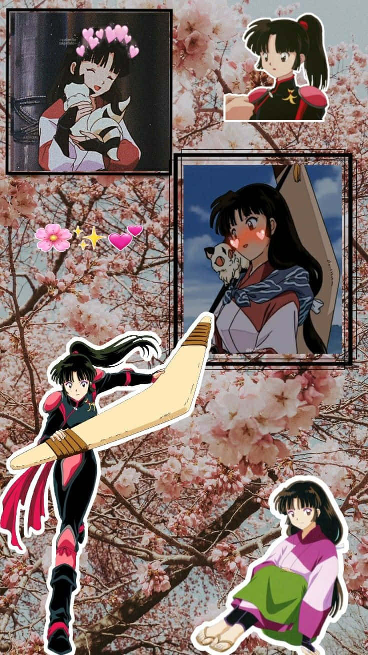 Inuyasha_ Sango_ Collage_ Kersenbloesems Achtergrond