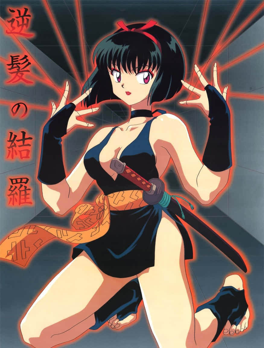 Yura of the Demon-Hair stands gracefully, preparing for battle against Inuyasha in a moonlit scene. Wallpaper
