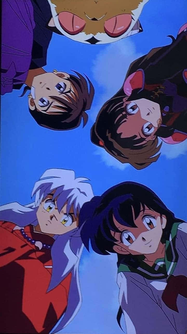 Inuyasha En Vrienden Ondersteboven Achtergrond