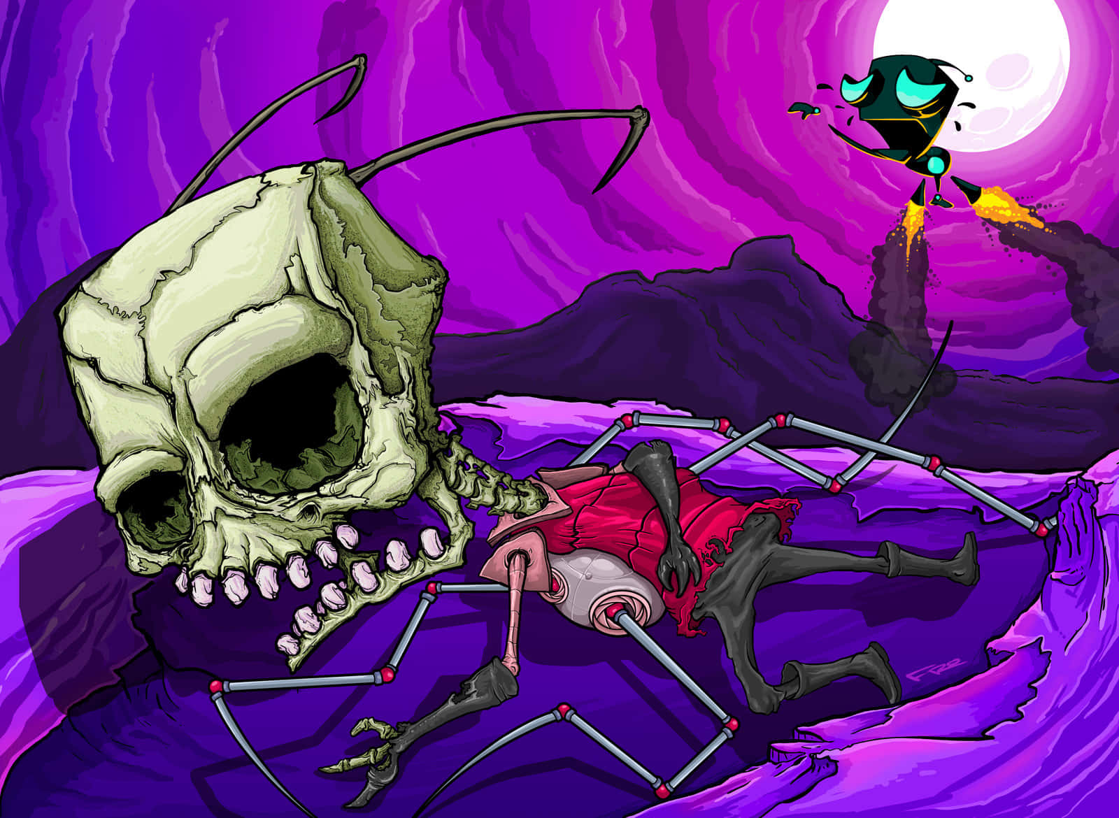 A Cartoon Image Of A Skeleton And A Skeleton Flying