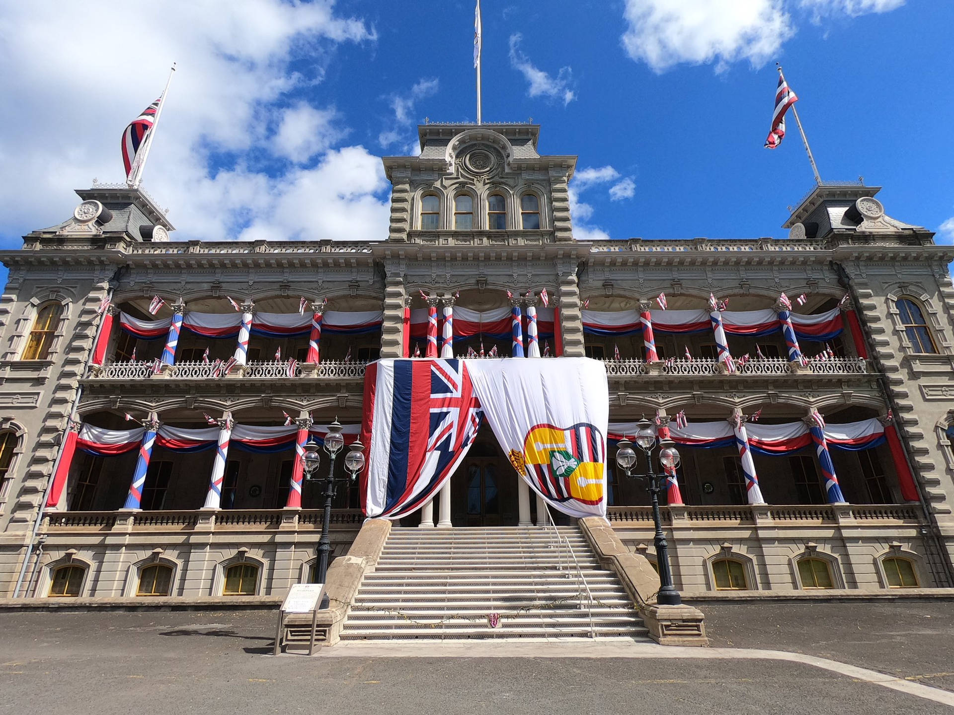 Iolani Palace Draped In Hawaiian Flag Picture