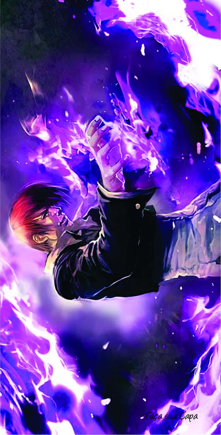 Unpersonaje De Anime Morado Y Azul Volando En El Aire. Fondo de pantalla