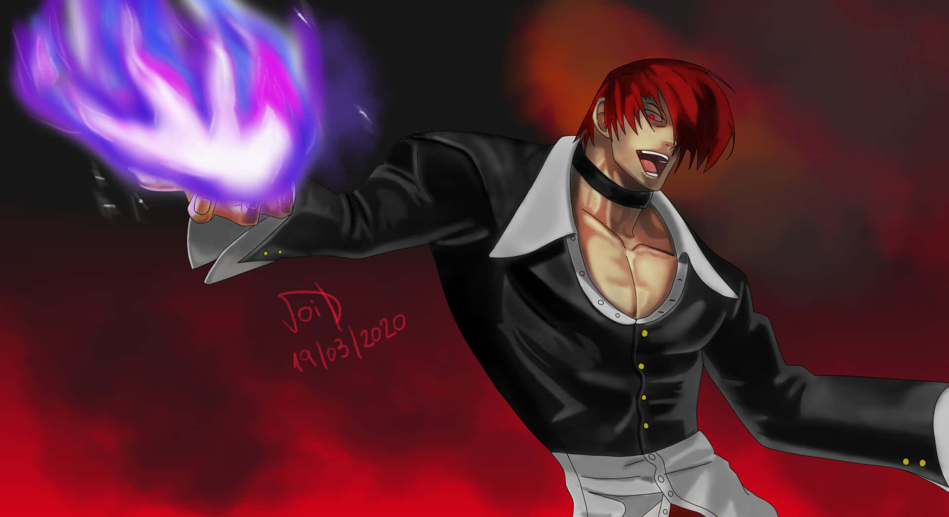 En karakter med rødt hår og en ild i sin hånd Wallpaper
