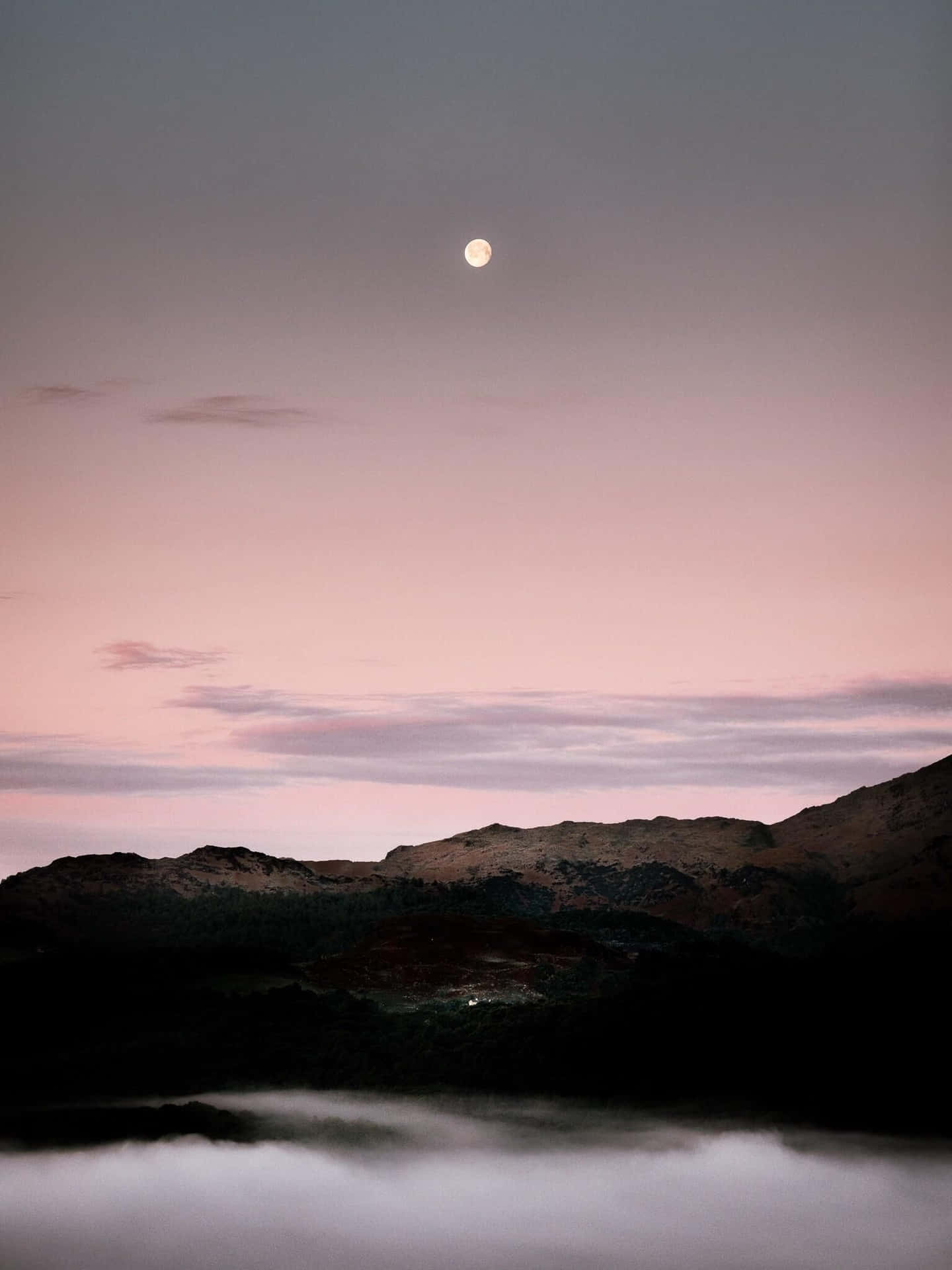 (moon Rising Over A Lake With Fog)