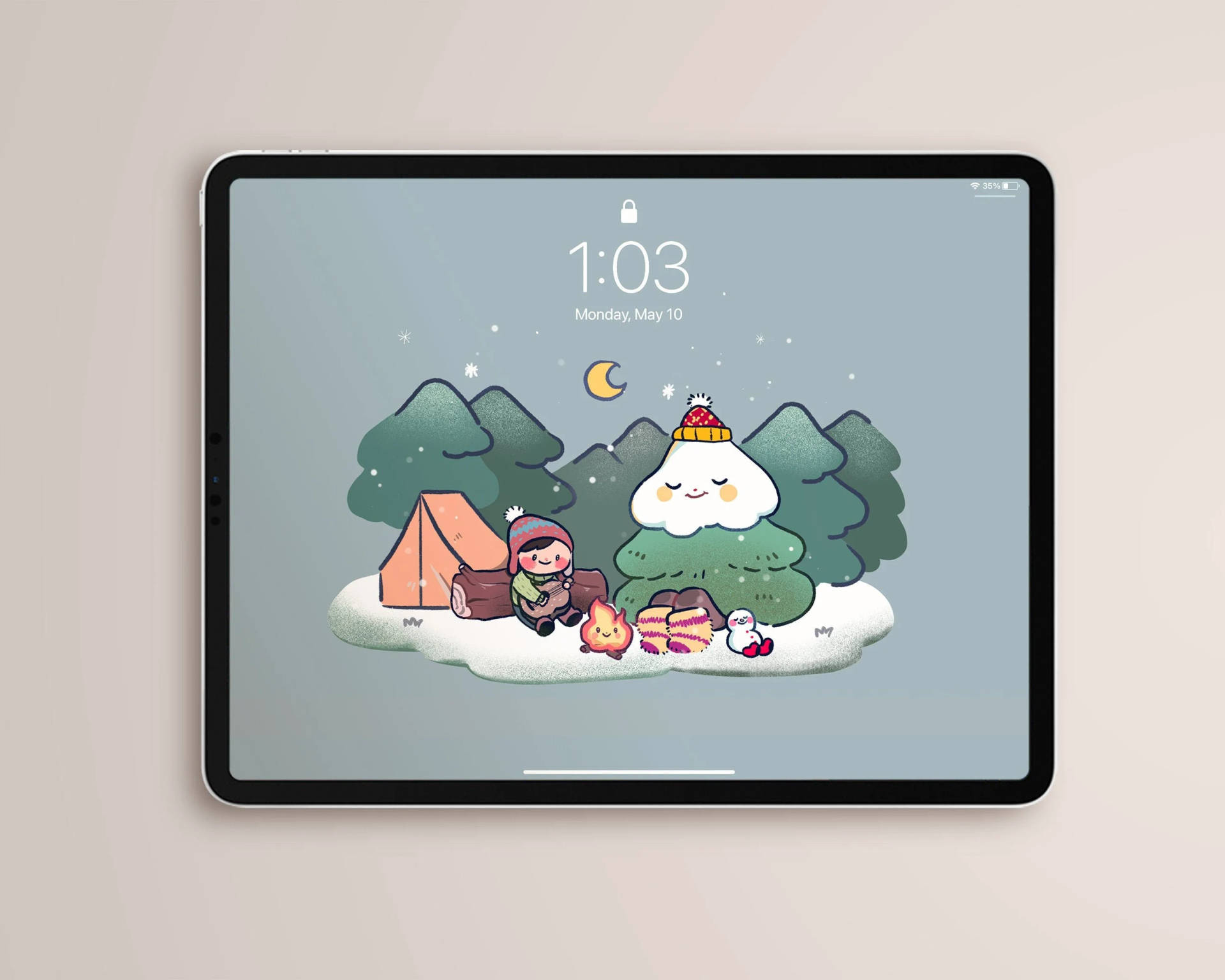 Ipad Pro Cute Camping Camping In Forest Wallpaper