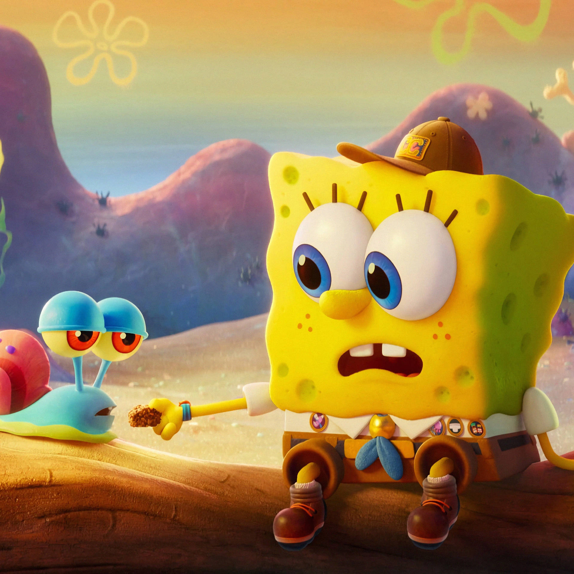 Ipad Pro Cute Spongebob And Gary Background