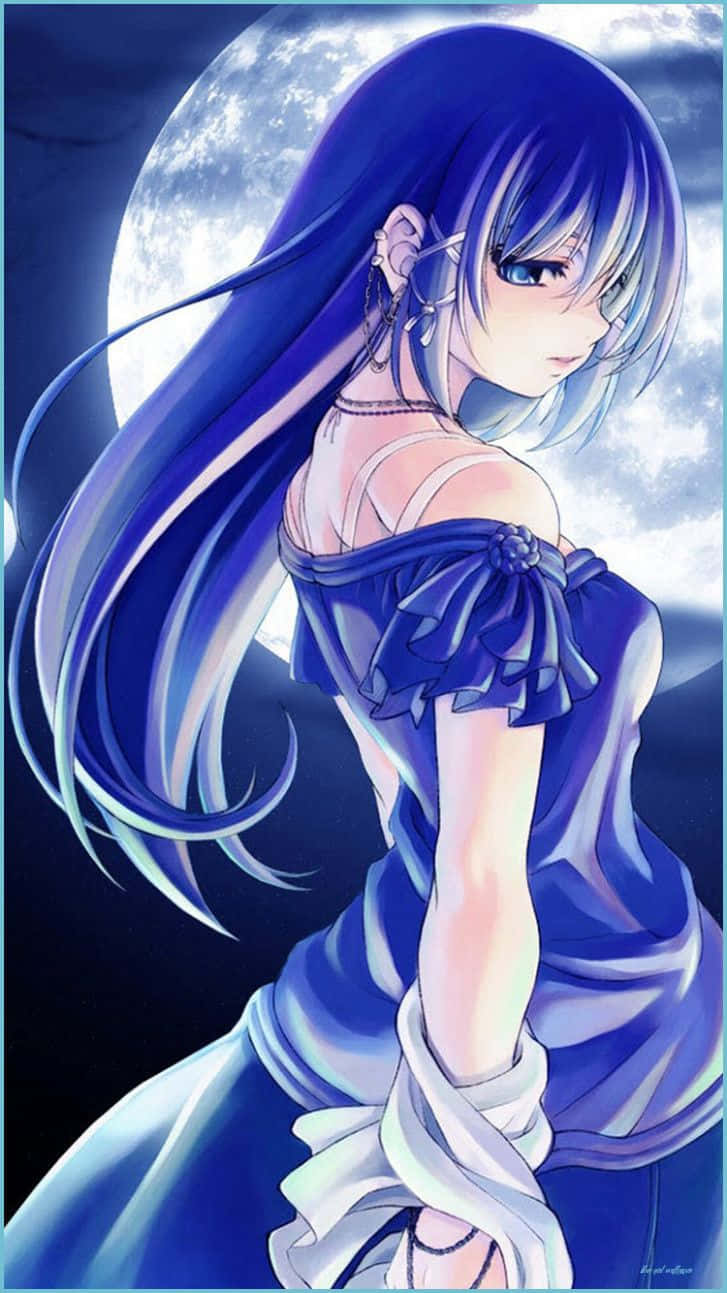 Iphone12 Chica Anime Azul Fondo de pantalla