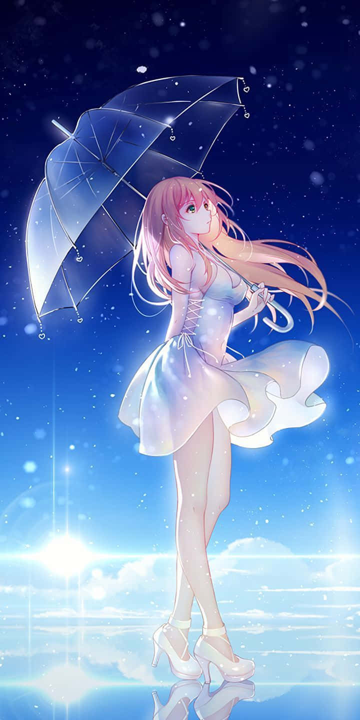 Iphone12 Chica De Anime Con Paraguas Transparente Fondo de pantalla