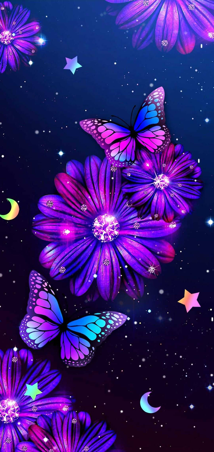 Iphone7 Plus Weltraumblumen Und Schmetterlinge. Wallpaper