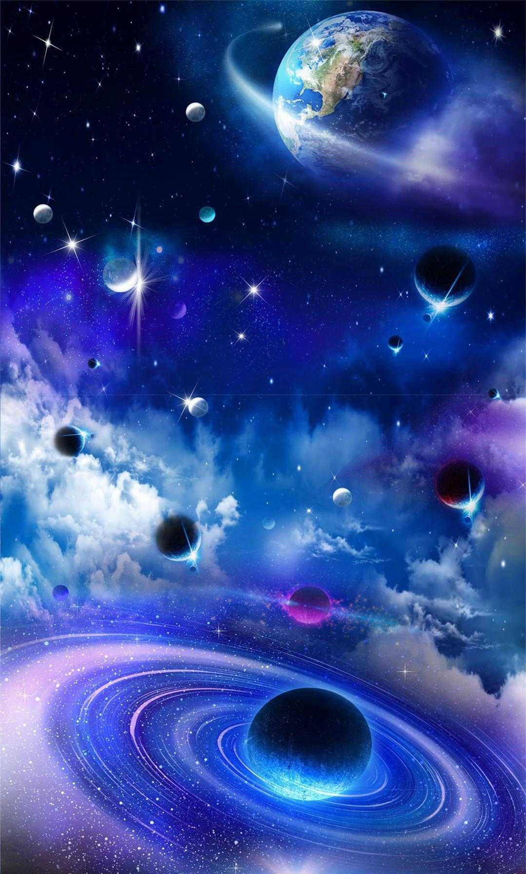 Iphone 7 Plus Space Purple Planets Wallpaper